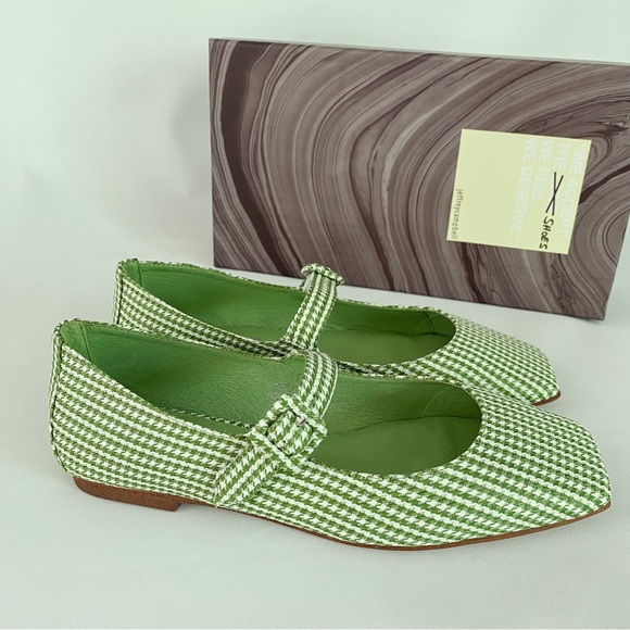 Jeffrey Campbell Square Toe Mary Jane Flats Green Houndstooth Pin Up Rockabilly - Picture 9 of 13